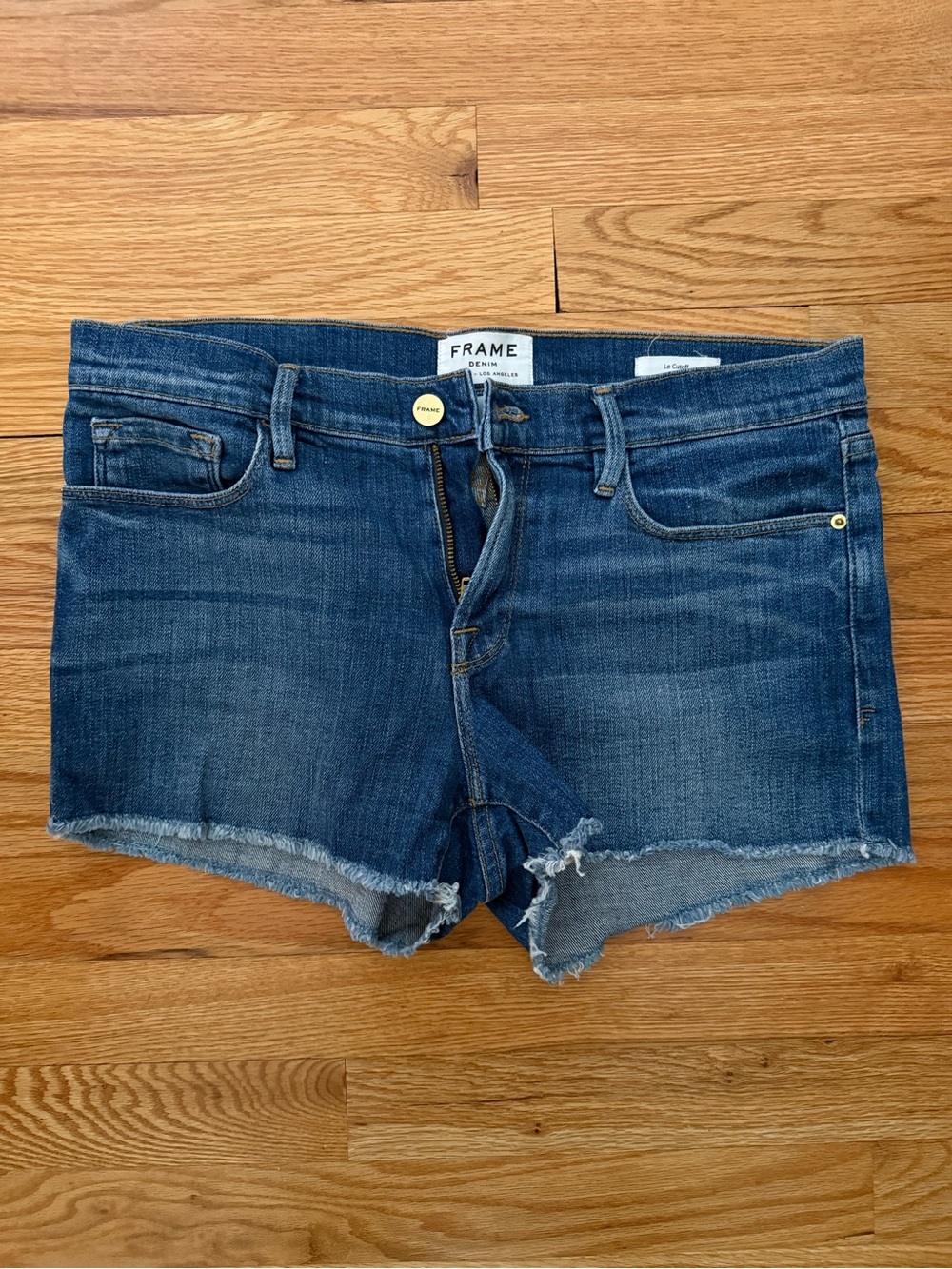FRAME Denim Medium Blue High-Waist Denim Shorts